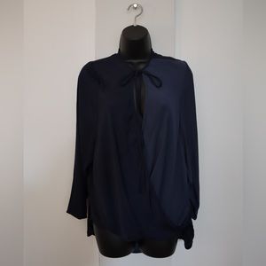 Urban Outfitters Silence + Noise Wrap Tie Keyhole Blouse | Navy Blue | Size S
